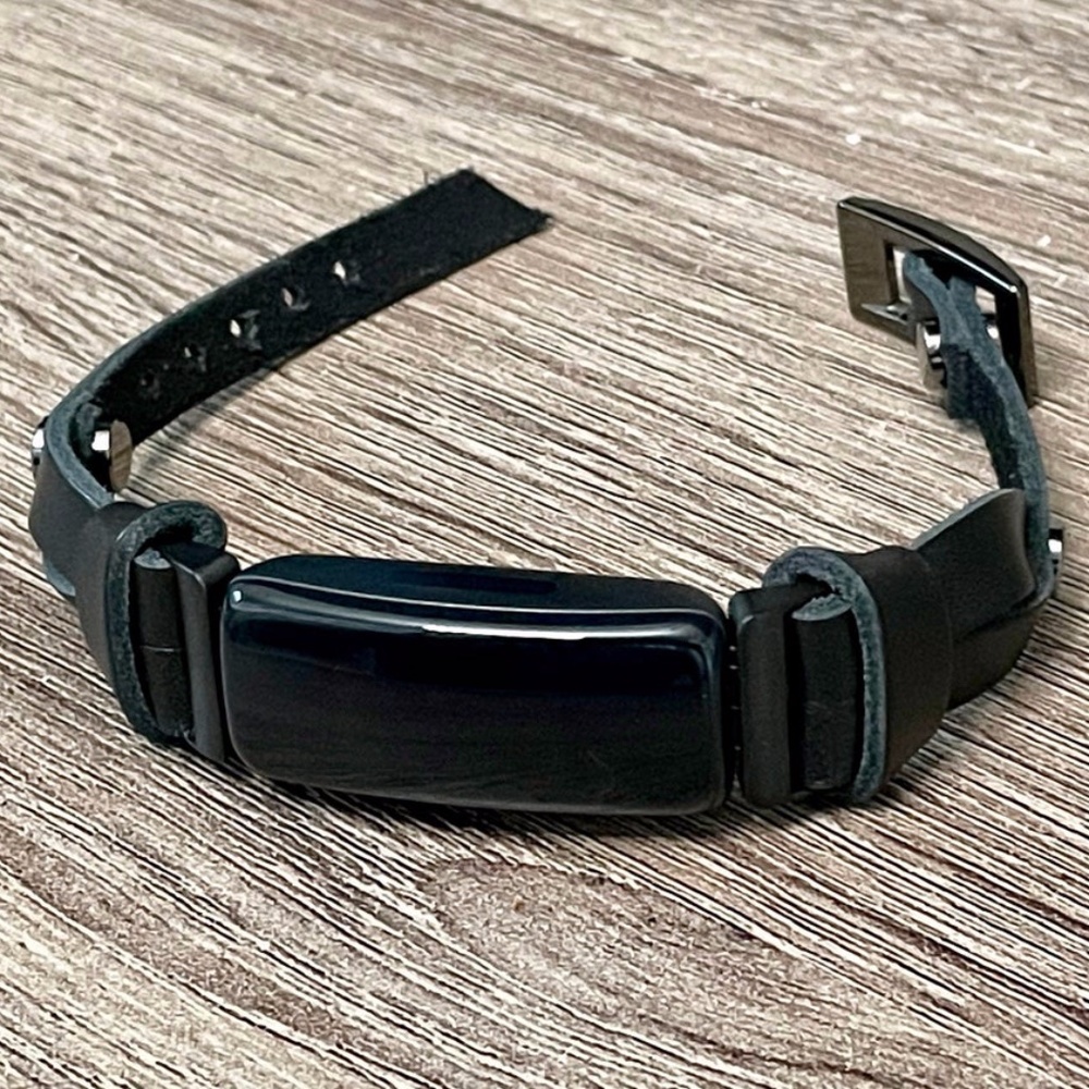 Slim Black Leather Strap Inspire 2 Leather Band